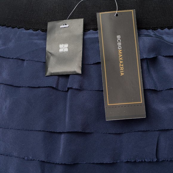 NWT BCBGMaxAzria blue silver bead tired skirt -M - Picture 5 of 5